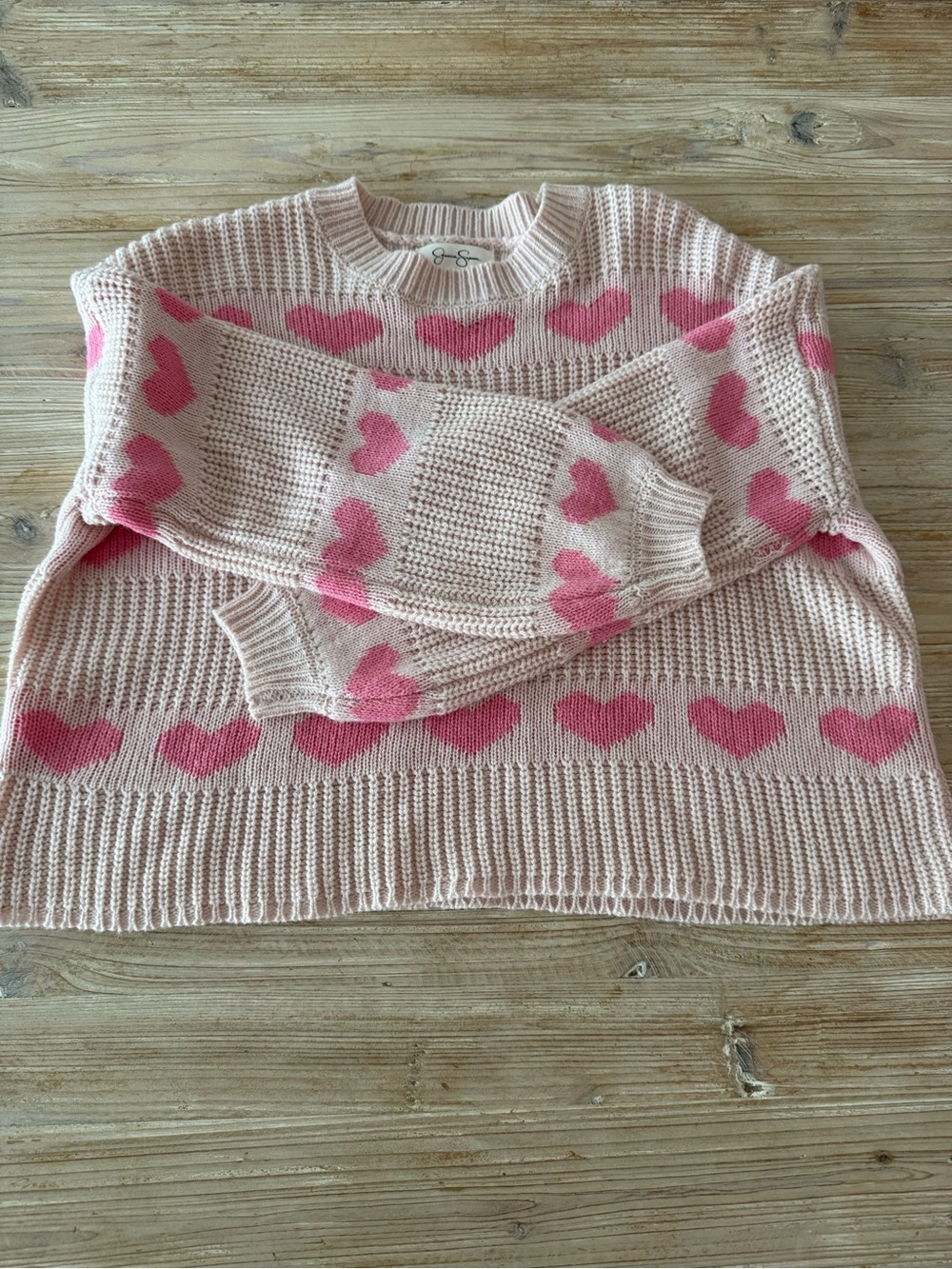 Jessica Simpson Light Pink Knit Sweater with Hot Pink Heart Motif